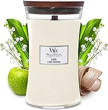 شمعة على شكل ساعة رملية كبيرة من WoodWick ، ​​شاي أبيض وياسمين ، 21.5 أونصة