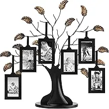 Americanflat Bronze Family Tree Picture Frame - Includes 6 Hanging Picture Frames in Black with 2x3 Picture Frame and Adjustable Ribbon Tassels - 12