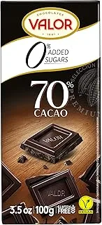 Valor 70% Dark Chocolate with 0% Added Sugar, 100 g
