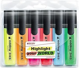 Edding 345 highlighter chisel tip marker - assorted (pack of 6)