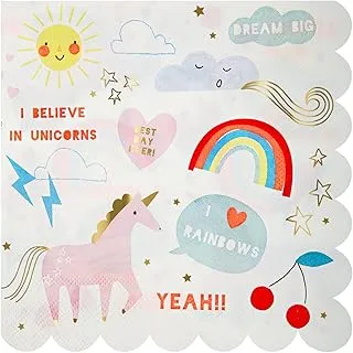 Meri Meri Rainbow and Unicorn Napkin 16-Pieces, Large