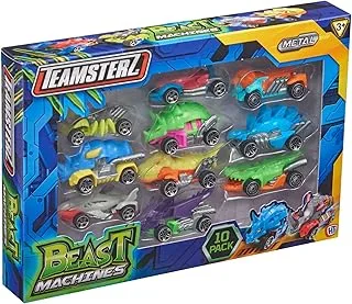 Teamsterz Beast Machine Dino Car Play Set | 10 Die-Cast Dinosaur Cars Included | Two Assortments Available With One Supplied At Random | 10 Pack Car Set | Dino Gifts For Boys And Girls Aged 3+
