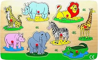 لغز خشبي لإدخال لوحات الحيوانات البرية من Edu-Fun
