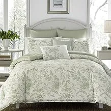 Laura Ashley Home - Twin Duvet Cover Set, Reversible Cotton Bedding, Includes Matching Sham with Bonus Euro Sham & Throw Pillows (Natalie Green, Twin)
