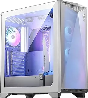 حافظة كمبيوتر الألعاب MSI MPG GUNGNIR 300R Airflow White Mid-Tower مع لوحة أمامية شبكية وإضاءة RGB - توافق اللوحة الأم ATX، لوحة جانبية من الزجاج المقسى، مراوح مثبتة مسبقًا