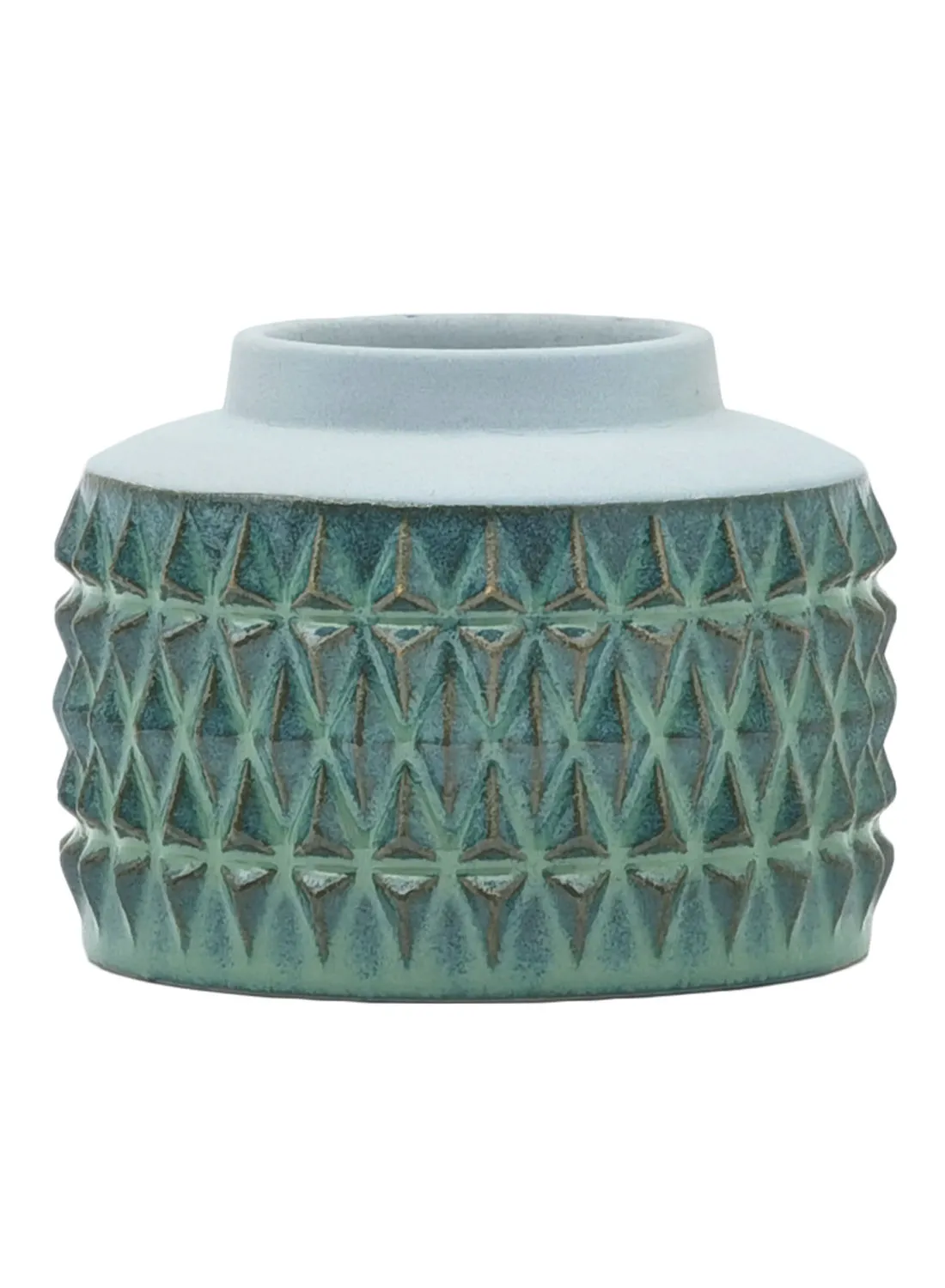 ebb & flow Textured Geometric Pattern Ceramic Vase Unique Luxury Quality Material For The Perfect Stylish Home N13-047 Green/Blue 15 x 11.5cm