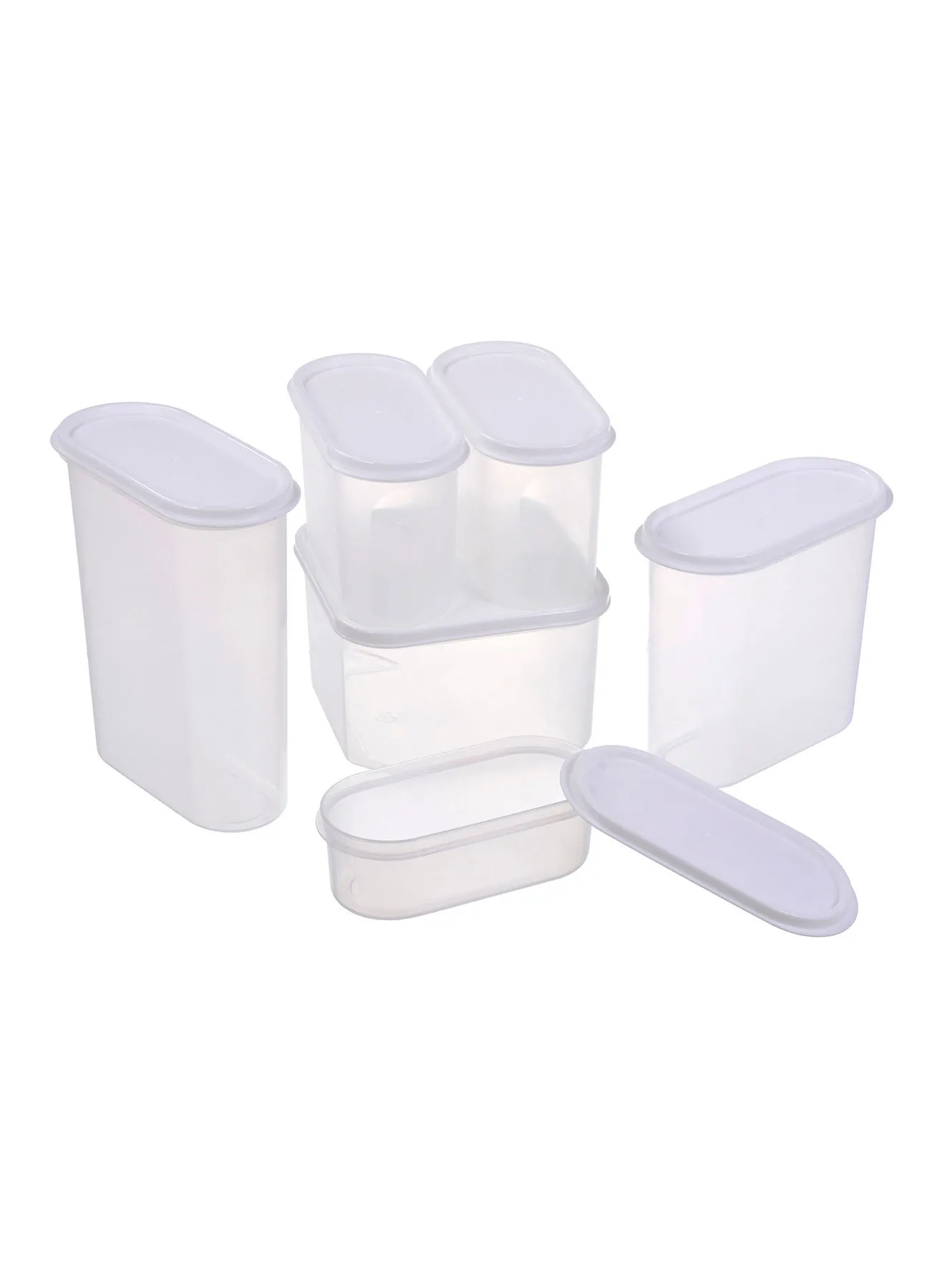 Amal 6 Piece Food Storage Container Set - Food Storage Box - Storage Boxes - Kitchen Cabinet Organizers - Food Container - Clear/White 3L + 1.25L x2 + 0.6L + 1.9L + 2.5LLiters