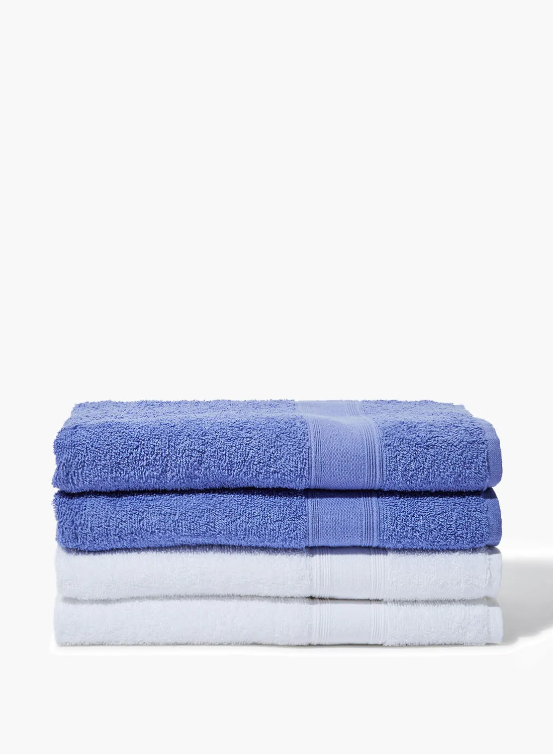 Amal 4 Piece Bathroom Towel Set - 400 GSM 100% Cotton Terry - 4 Bath Towel - Multicolor White/Periwinkle Color -Quick Dry - Super Absorbent