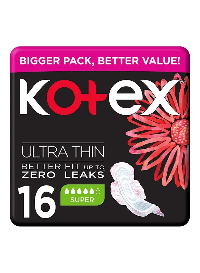 Kotex Ultra Thin Super Size Sanitary Pads With Wings 16 Pieces