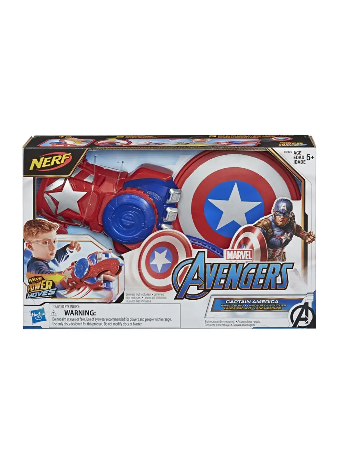 MARVEL Nerf Power Moves Marvel Avengers Captain America Shield Sling Nerf Disc-Launching Toy For Kids Roleplay, Toys For Kids Ages 5 And Up