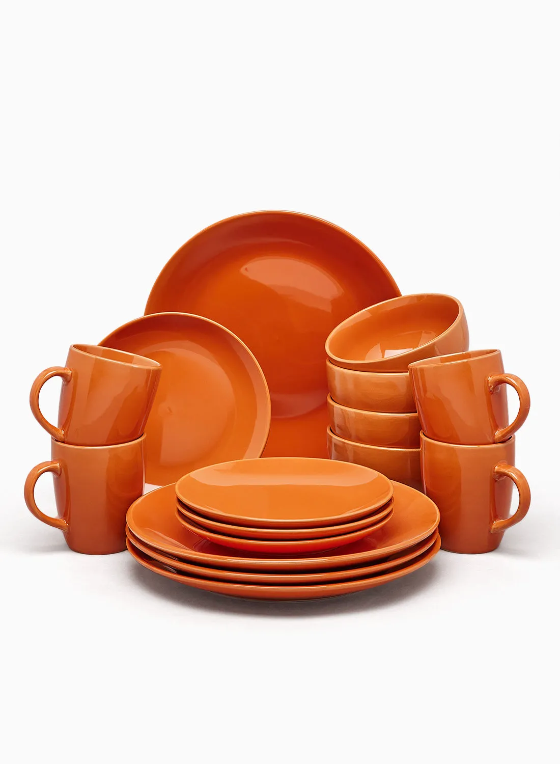 noon east 16 Piece Stoneware Dinner Set - Dishes, Plates - Dinner Plate, Side Plate, Bowl, Mugs - Serves 4 - Rust