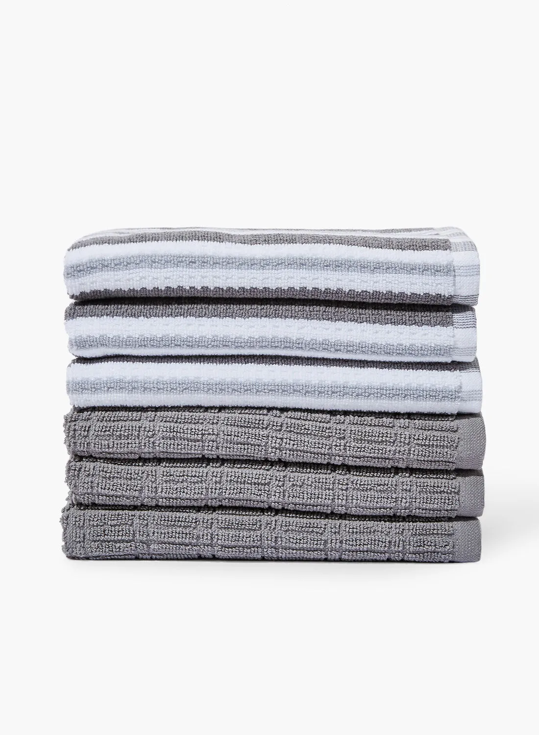 Amal 6 Pack Bathroom Towel Set - 393 GSM 100% Cotton Solid And Yarn Dyed - Grey/White Color -Quick Dry - Super Absorbent