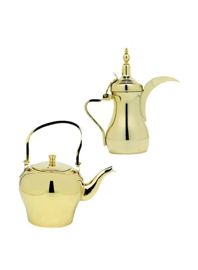 Alsaif 2-Piece Arabic Style Dallah And Tea Pot Set Gold