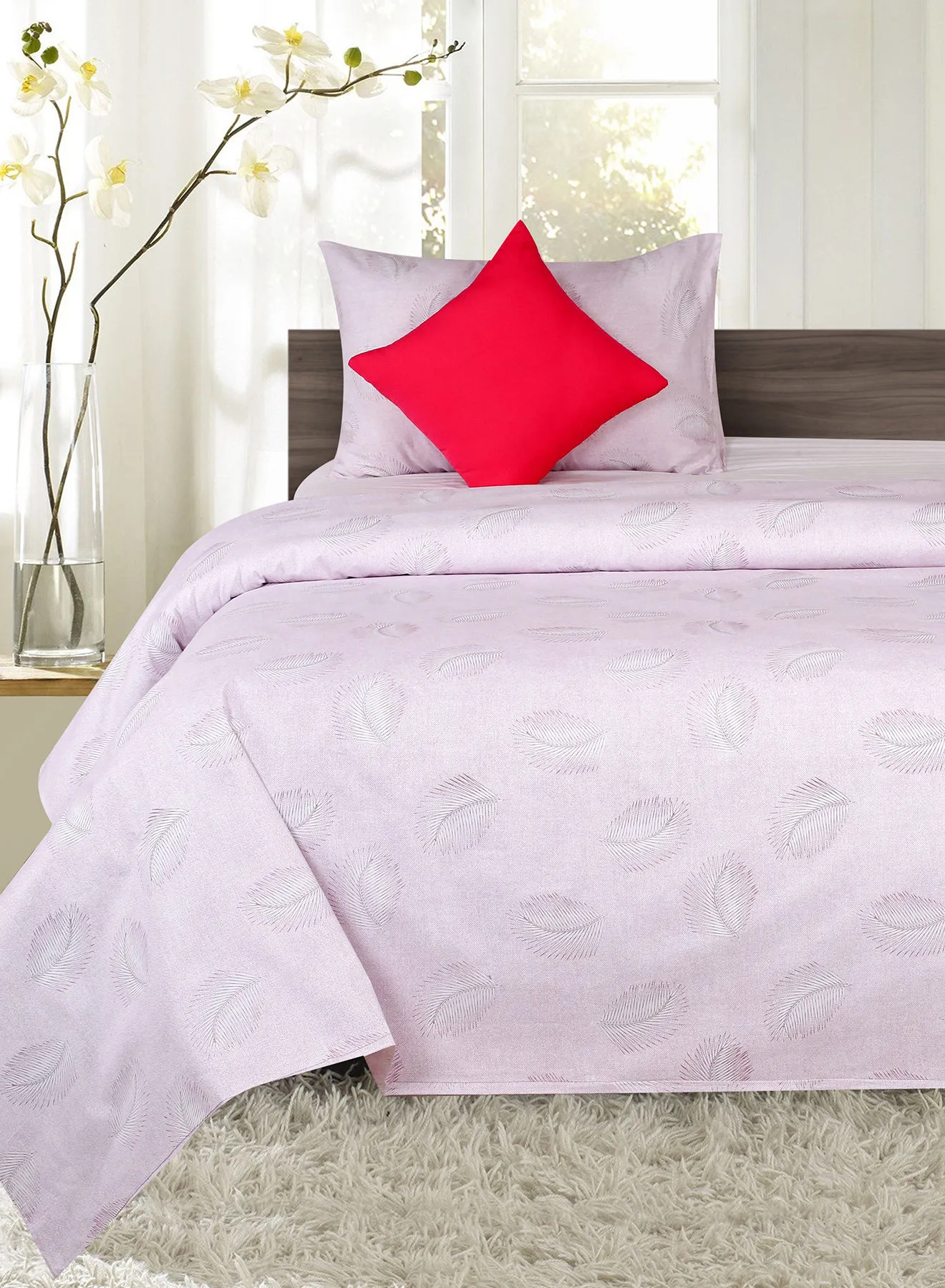 Amal Duvet Cover - With Pillow Cover 50X75 Cm, Comforter 150X200 Cm, 40X40 Cm - For Queen Size Mattress - Pink Microfiber -