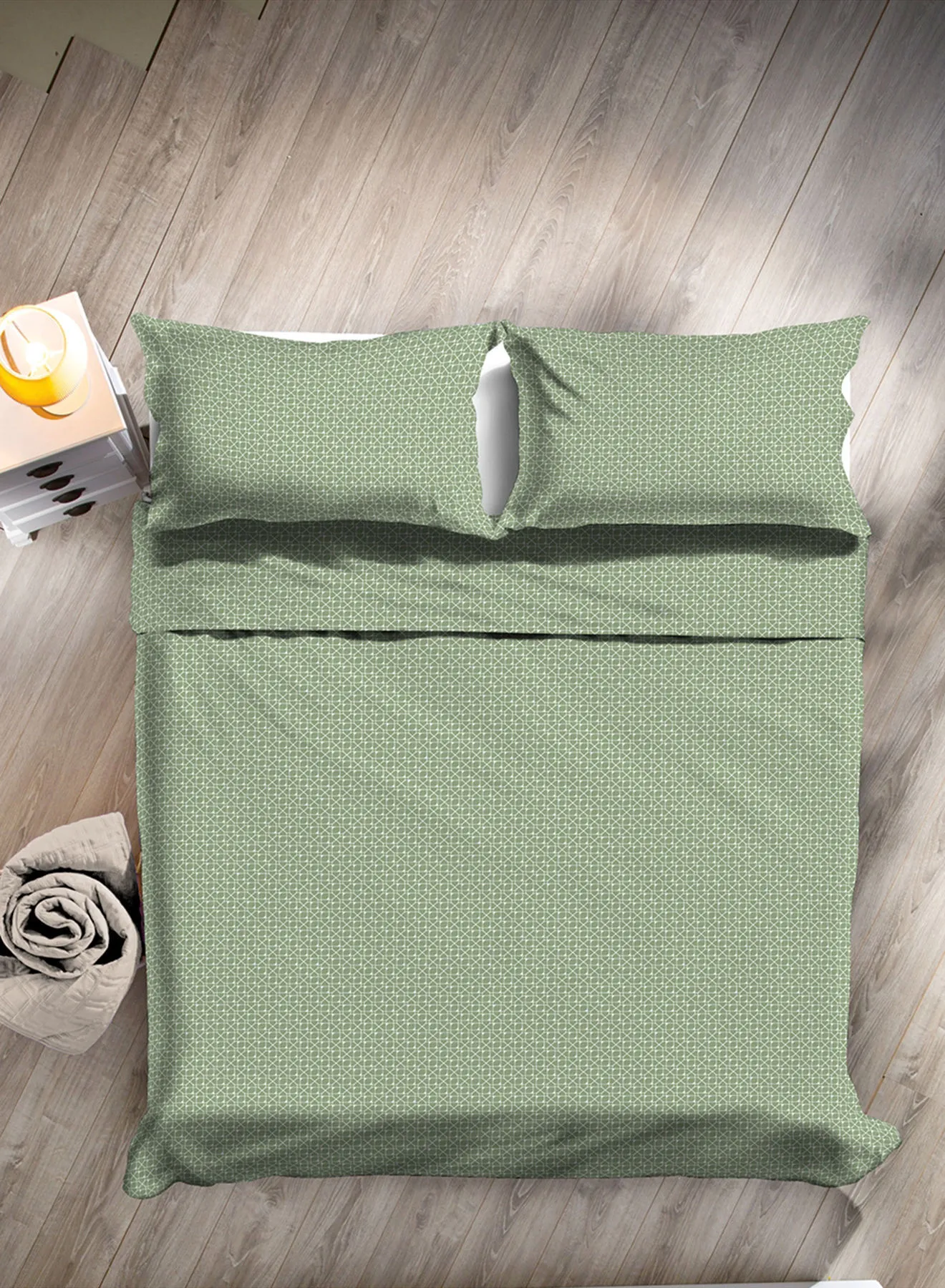 Amal Duvet Cover Set - With 1 Duvet Cover 260X220 Cm And 2 Pillow Cover 50X75 Cm - For King/Super King Size Mattress - 100% Cotton Percale 144 Thread Count Cotton Geometry Green