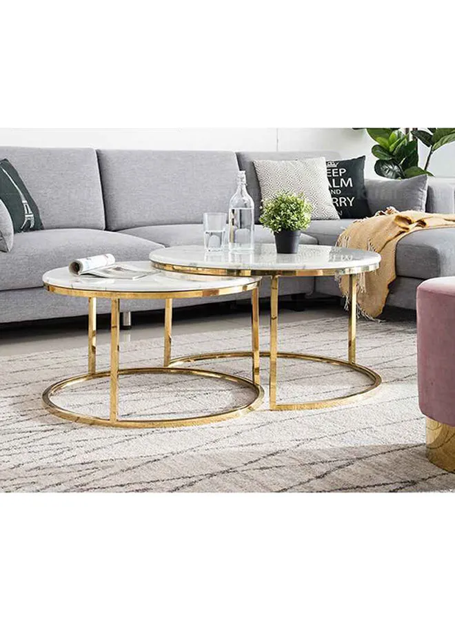 ebb & flow Coffee Table Luxurious -Used As Coffee Corner In White/Rose Gold Marble - Size 83 X 83 X 45cms