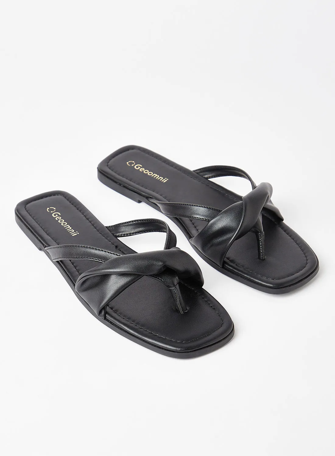 Geoomnii Comfortable Footbed Trendy Flat Sandals Verni Black
