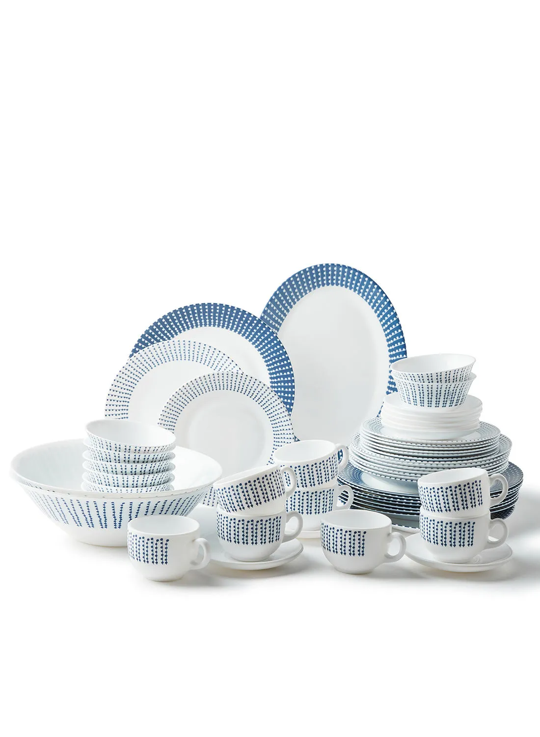 noon east 52 Piece Opalware Dinner Set For Everyday Use - Light Weight Dishes, Plates - Dinner Plate, Side Plate, Bowl, Cups, Serving Dish And Bowl - Serves 8 - Printed Design Livia