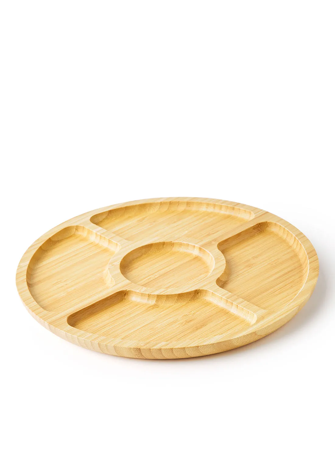 noon east Chip And Dip Platter - Made Of Bamboo - Round - Serving Plate - Serving Dishes - Tray - Brown