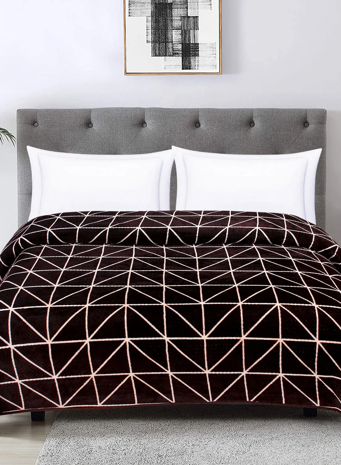 Hometown Light Blanket - 160X220 Cm - Geometric Lined Brown 100% Poyester Ultra Plush For Sofa Or Bedroom