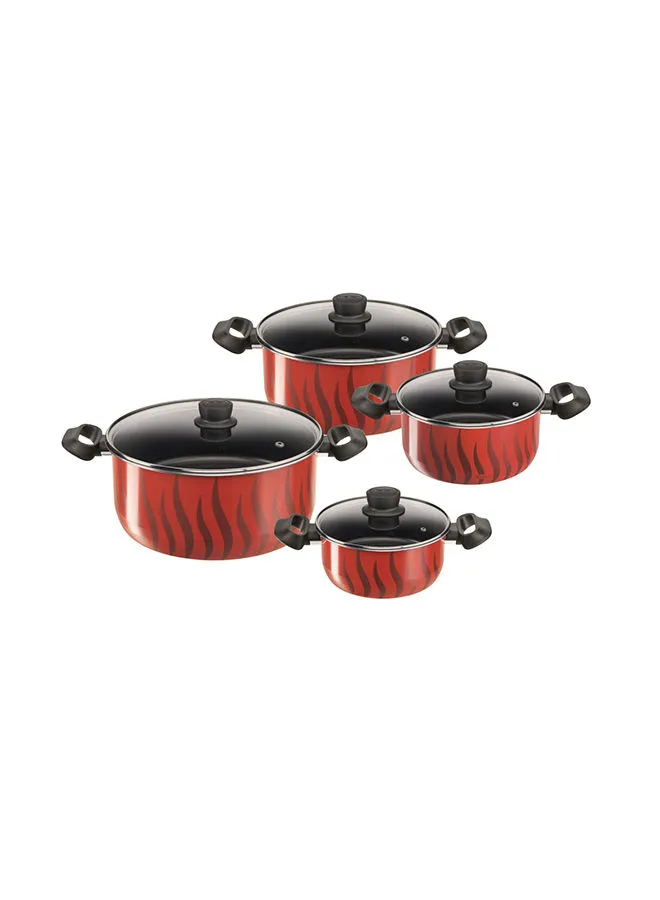 Tefal 8-Piece Tefal G6 Tempo Flame Non-Stick Coating Cookware Set Includes 1xCasserolw With Lid 18cm, 1xCasserole With Lid 22cm, 1xCasserolw With Lid 26cm, 1xCasserole With Lid 30 cm Red