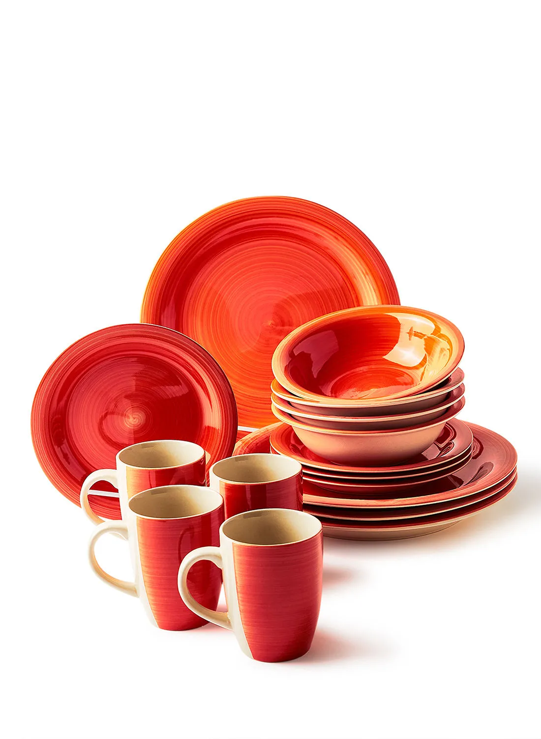 noon east 16 Piece Stoneware Dinner Set - Dishes, Plates - Dinner Plate, Side Plate, Bowl, Mugs - Serves 4 - Red