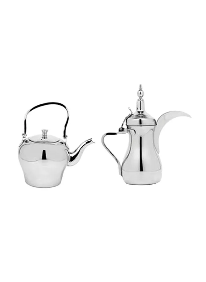 Alsaif 2-Piece Stainless Steel Arabic Coffee Dallah Pot And Tea Kettle Silver L