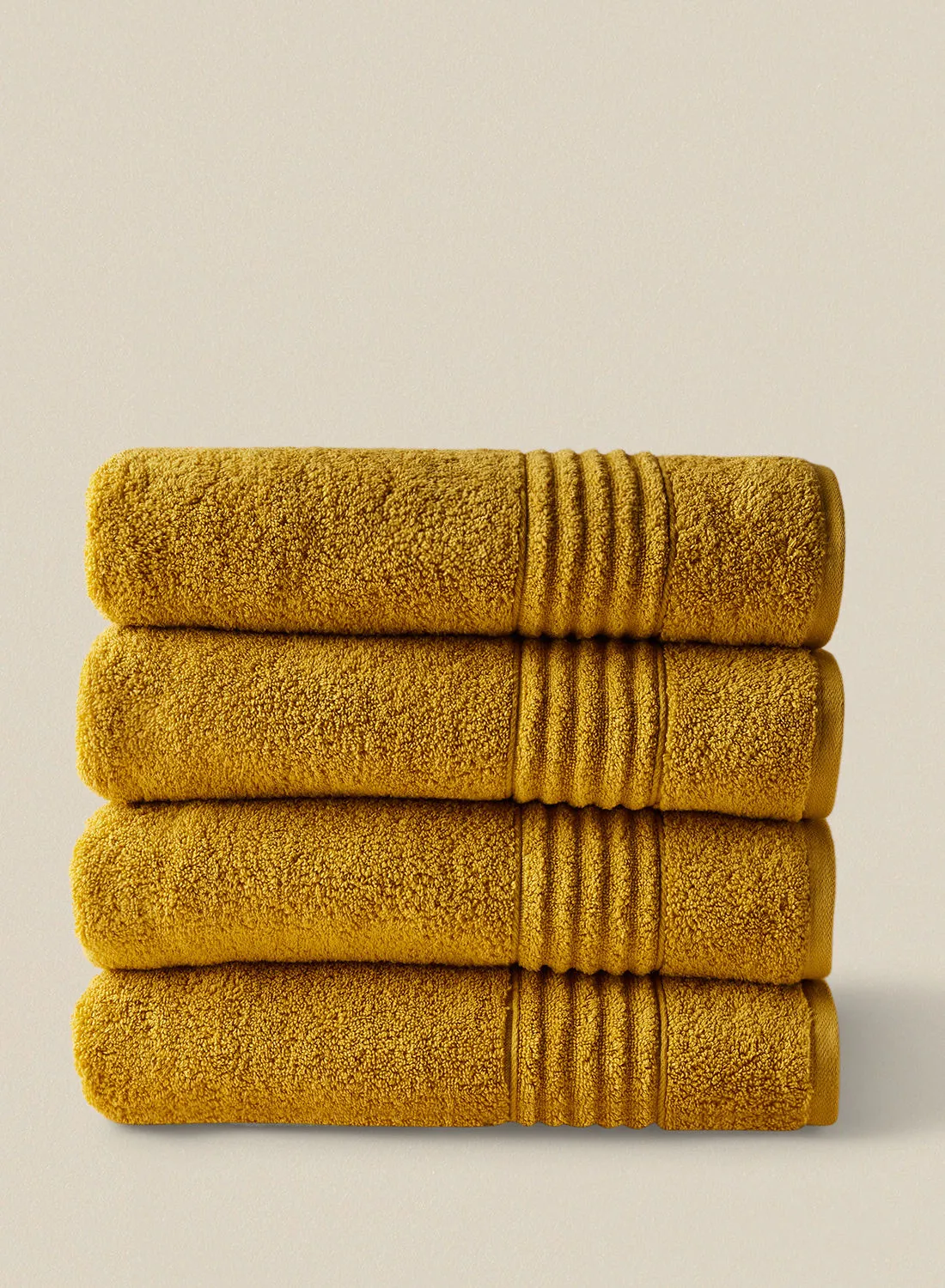 noon east 4 Piece Bathroom Towel Set - 500 GSM 100% Cotton - 4 Bath Towel - Gold Color - Highly Absorbent - Fast Dry