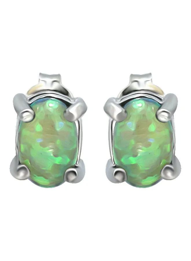 Aila Elegant Design Sterling Silver Opal Stud Earrings
