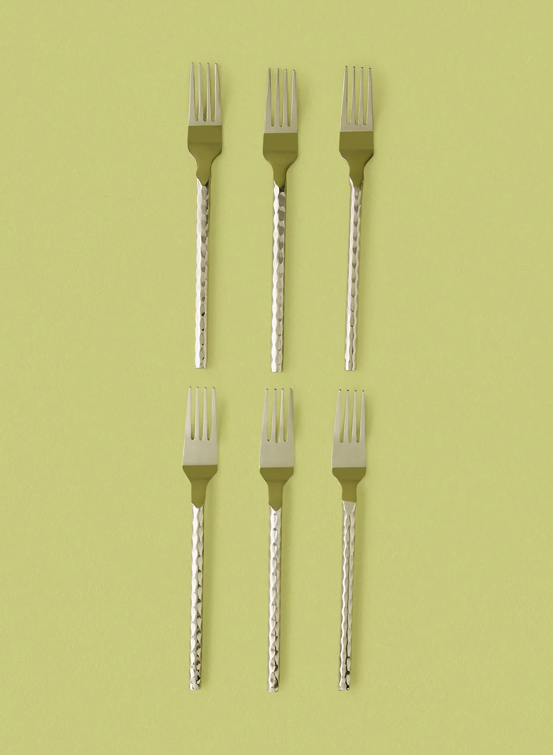 noon east 6 Piece Forks Set - Made Of Stainless Steel - Silverware Flatware - Fork Set - Serves 6 - Design Silver Bamboo