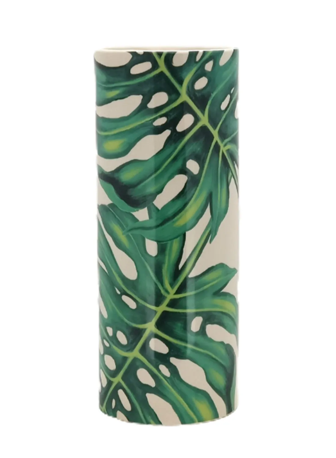 مزهرية سيراميك ذات تصميمات جميلة ، مواد ذات جودة فريدة فريدة من نوعها لمنزل أنيق ومثالي N13-004 أبيض / أخضر 17.5 × 45 سم
