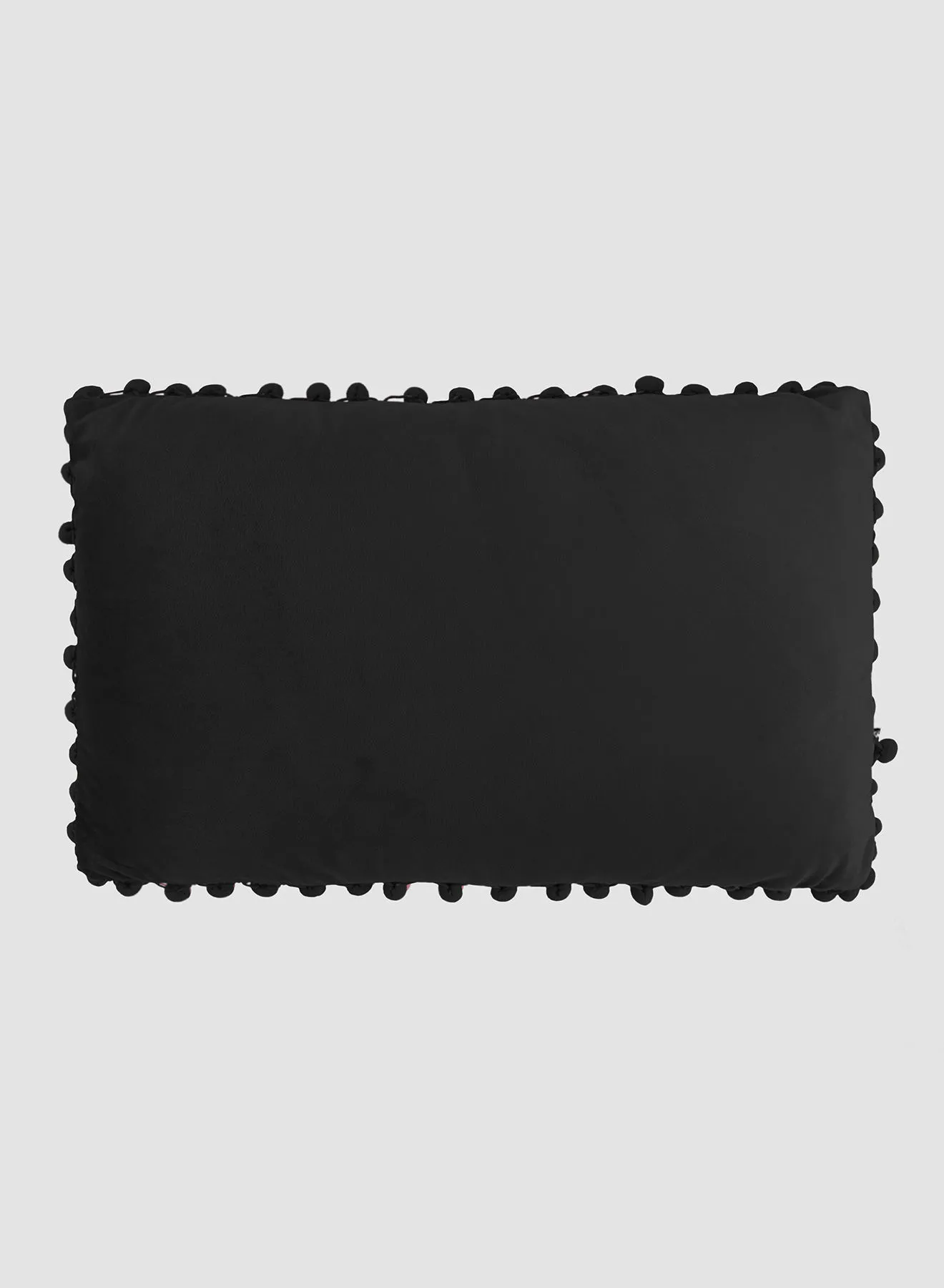 Switch Velvet Cushion  with Pom-poms, Unique Luxury Quality Decor Items for the Perfect Stylish Home Black 30 x 50cm