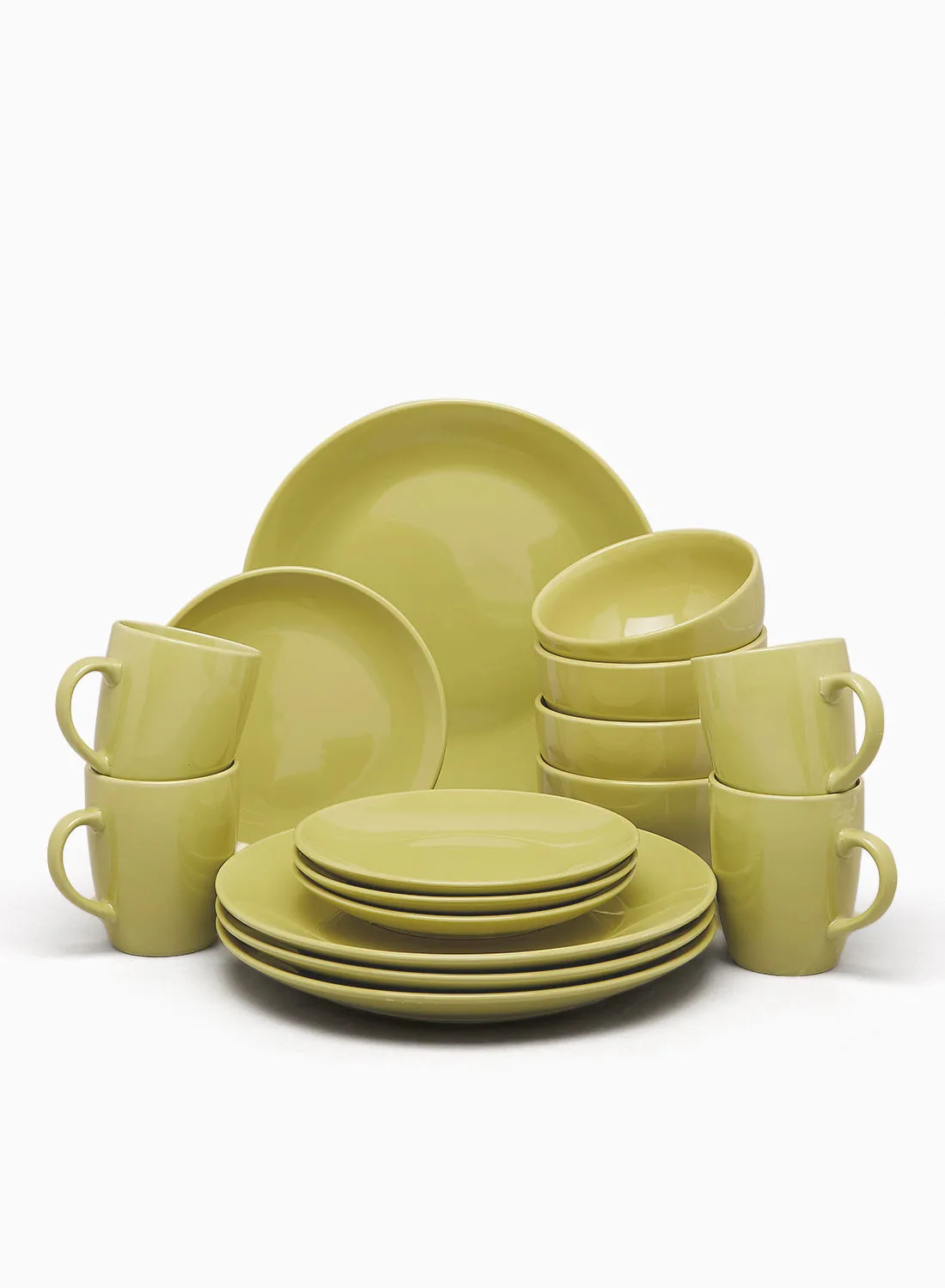 noon east 16 Piece Stoneware Dinner Set - Dishes, Plates - Dinner Plate, Side Plate, Bowl, Mugs - Serves 4 - Green