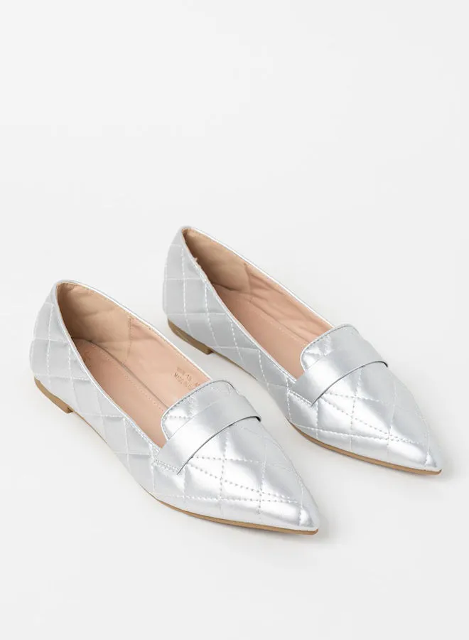 Jove Quilted Pattern Pointed Toe Ballerina Silver