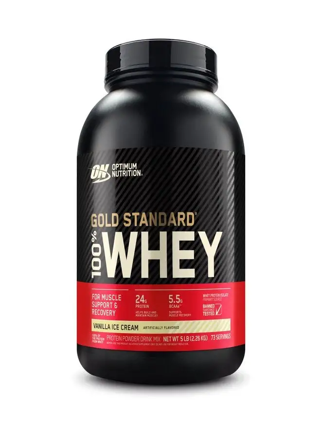 Optimum Nutrition Gold Standard 100% Whey Protein Powder Primary Source Isolate, 24 Grams Of Protein For Muscle Support And Recovery - Vanilla Ice Cream, 5 Lbs, 73 Servings (2.26 KG)