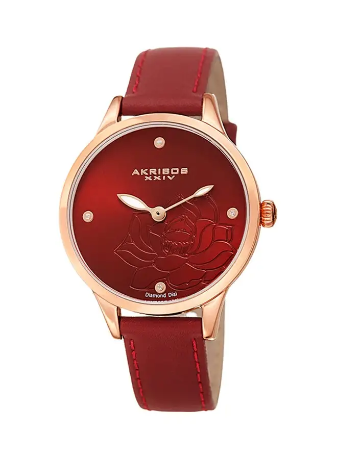 Akribos XXIV Women's Leather Analog Wrist Watch AK1047RD 