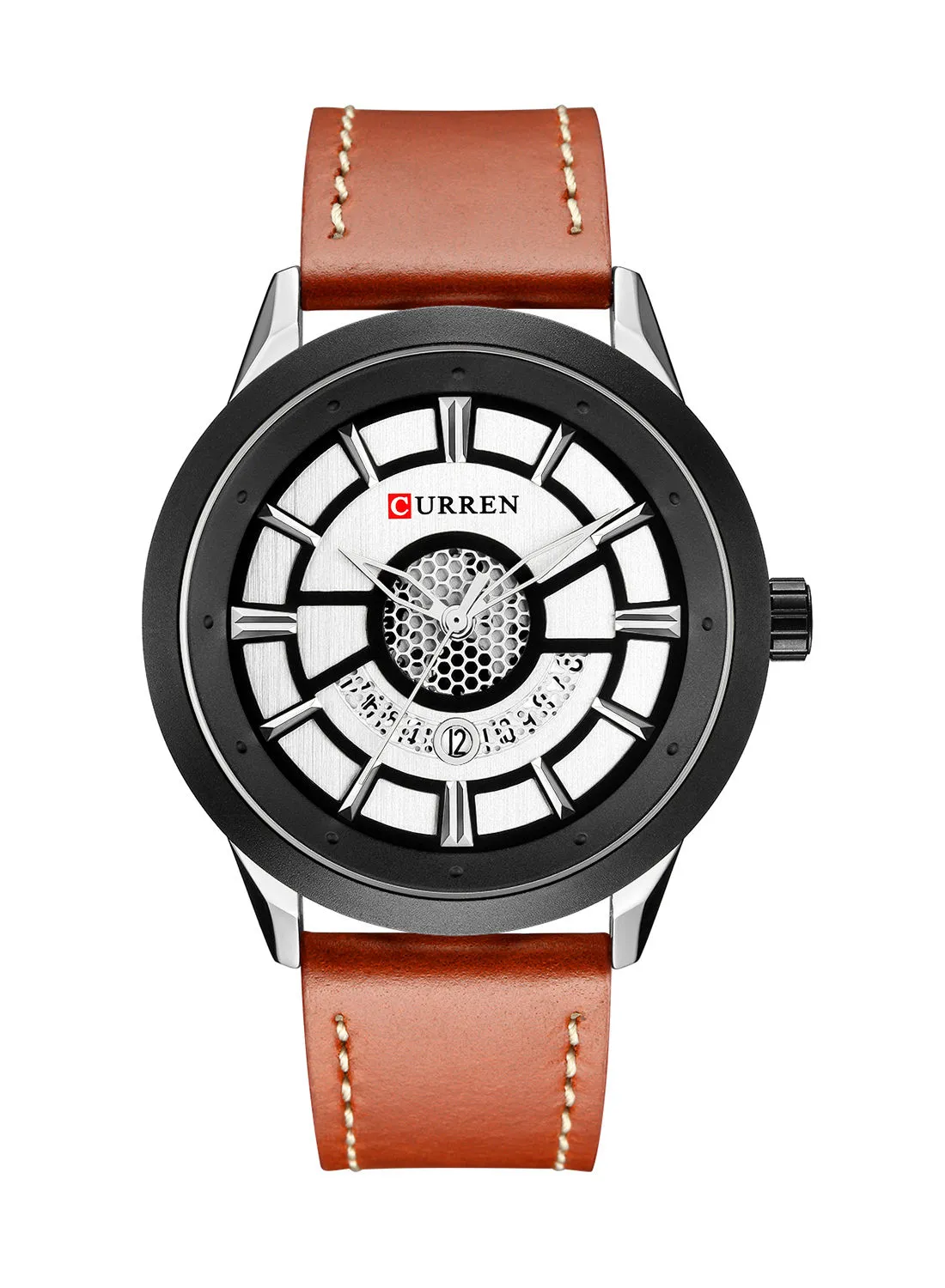 CURREN Men's Waterproof Geniune Leather BAnd With CalAnder Casual Quartz Watch 8330 - 48 mm - Orange