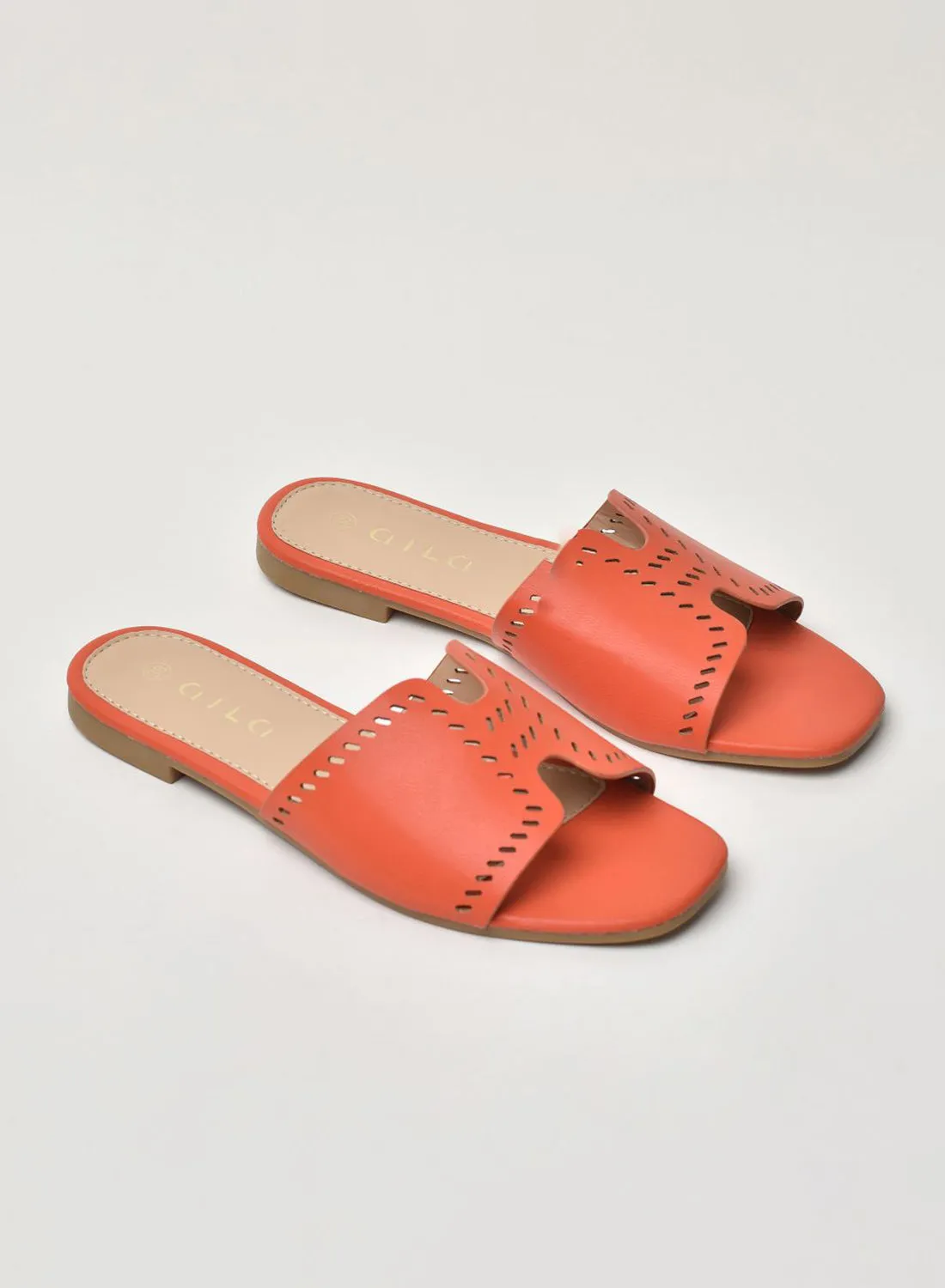 Aila Solid Pattern Broad Strap Flat Sandals Orange