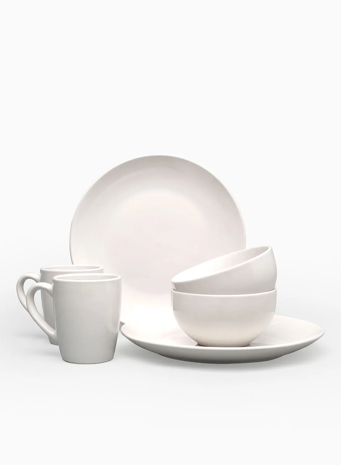 Noon East 6-Piece Stoneware Dinner Set Plates, Bowls, Mugs, Serves 2 sets - White 2 x Dinner Plates 10.5