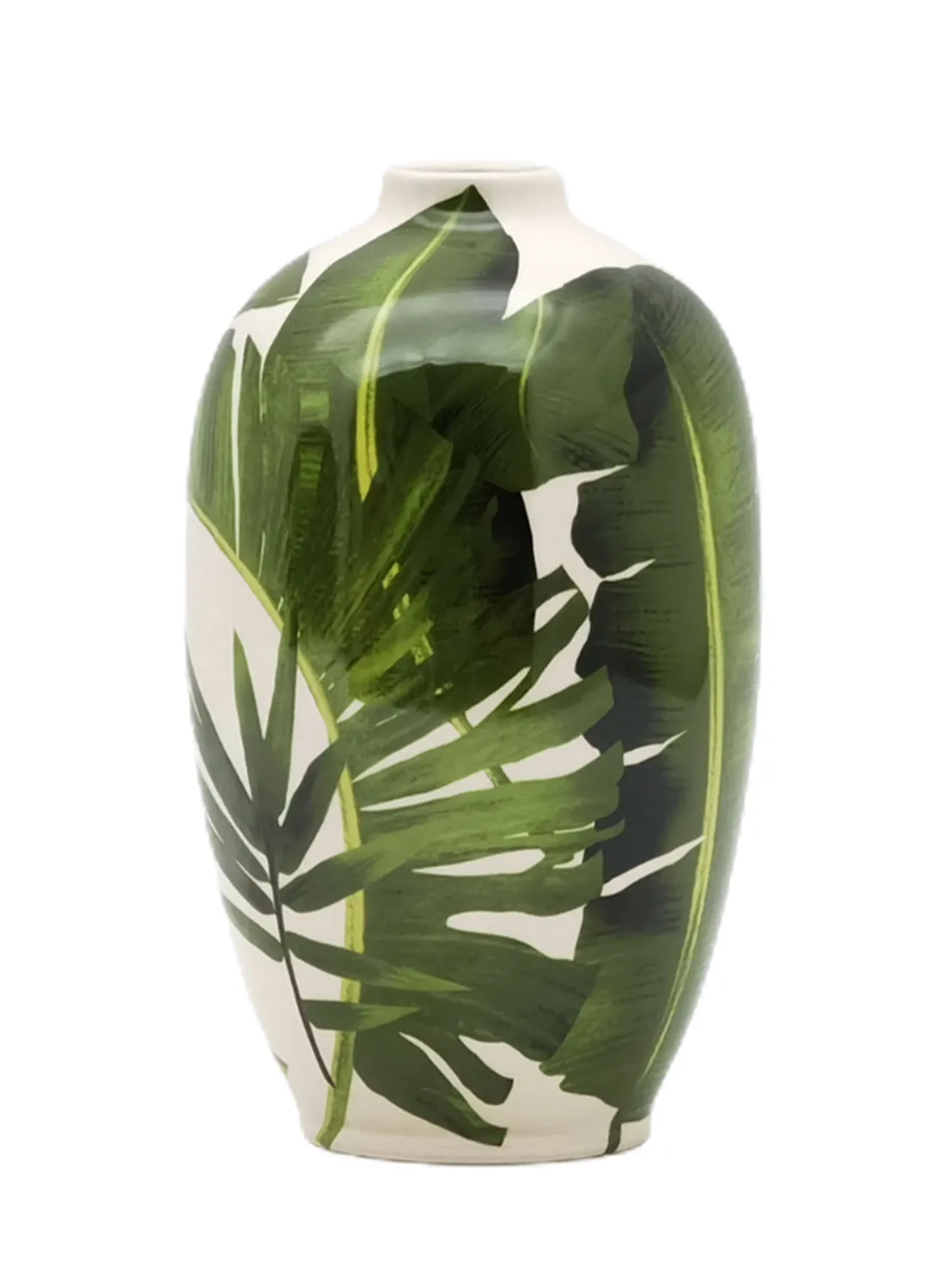 مزهرية خزفية بتصميم أنيق من ebb & flow مادة فاخرة فريدة من نوعها ذات جودة عالية للمنزل الأنيق المثالي N13-017 أخضر 15.5 × 29.5 سم