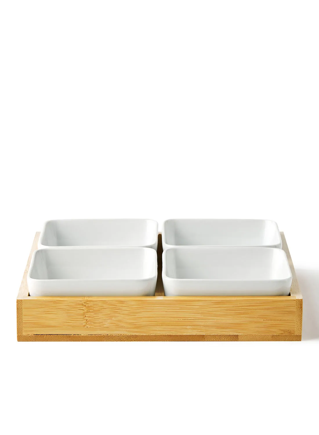 Noon East Serving Set - Made Of Bamboo & Ceramic - Serving Plate - Serving Dishes - Tray - Bowls, Tray Brown/White Brown/White