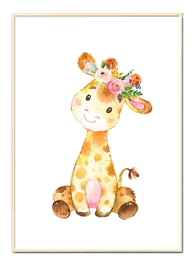 DECOREK Giraffe Printed Long lasting Canvas Painting Orange/Pink/Brown 57 x 71 x 4.5centimeter