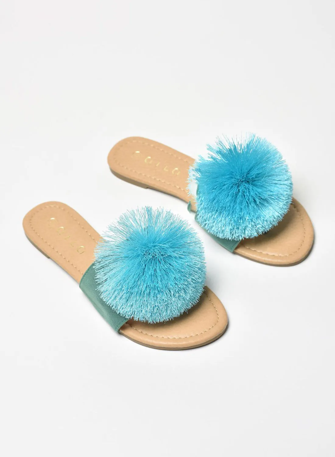 Aila Thread Pom-Pom Detail Strap Flat Sandals Green
