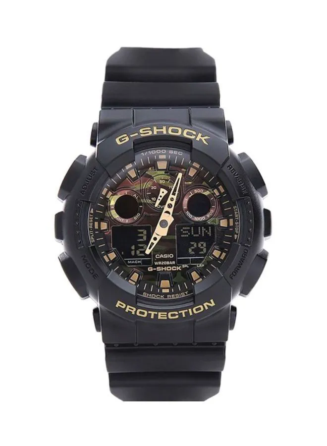 G-SHOCK Men's Round Shape Rubber Strap Analog & Digital Wrist Watch 51 mm - Black - GA-100CF-1A9DR