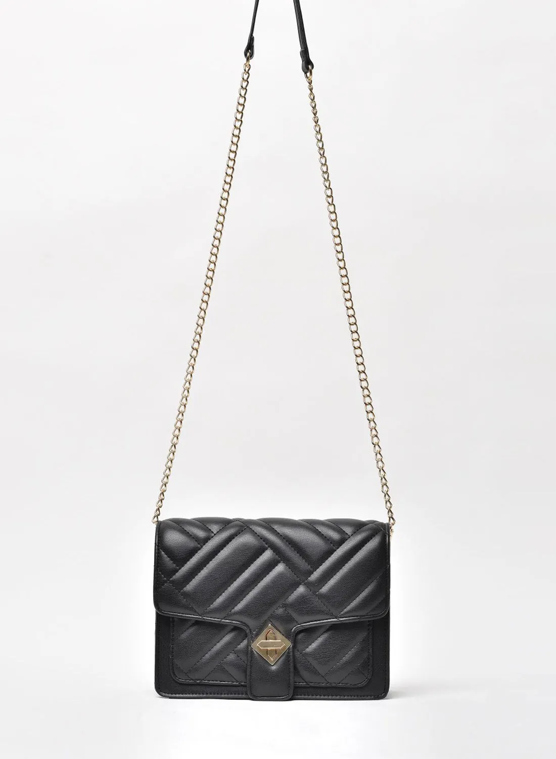 Jove Spacious Quilted Pattern Chain Strap Crossbody Bag Black