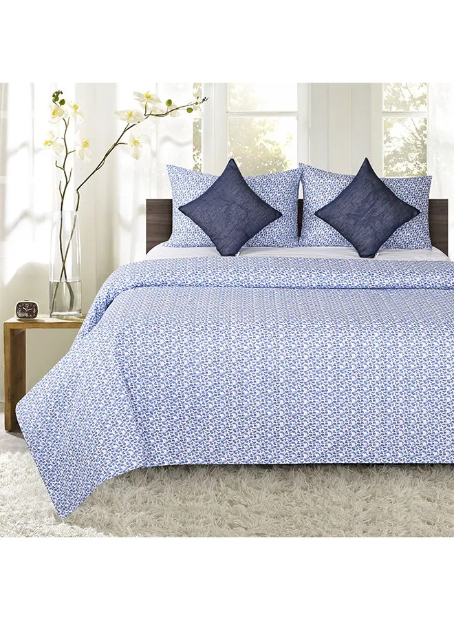 Amal Duvet Cover - With Pillow Cover 50X75 Cm, Comforter 150X200 Cm, 40X40 Cm - For Queen Size Mattress - Admiral Blue/White 100% Cotton