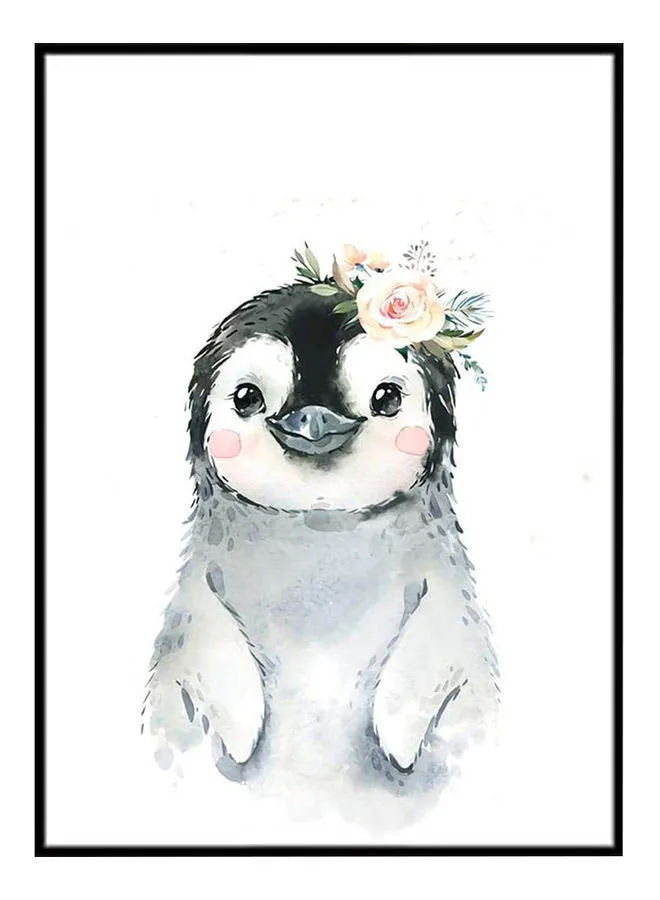 DECOREK Penguin Printed Canvas Painting Black/Grey/Pink 57 x 71 x 4.5centimeter