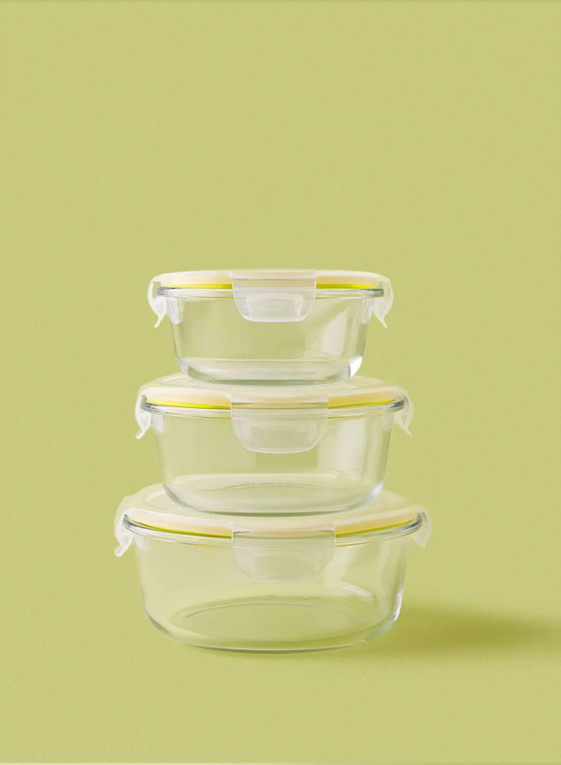 noon east 3 Piece Borosilicate Glass Food Container Set - Airtight Lids - Lunch Box - Round - Food Storage Box - Storage Boxes - Kitchen Cabinet Organizers - Glass Food Container - Yellow