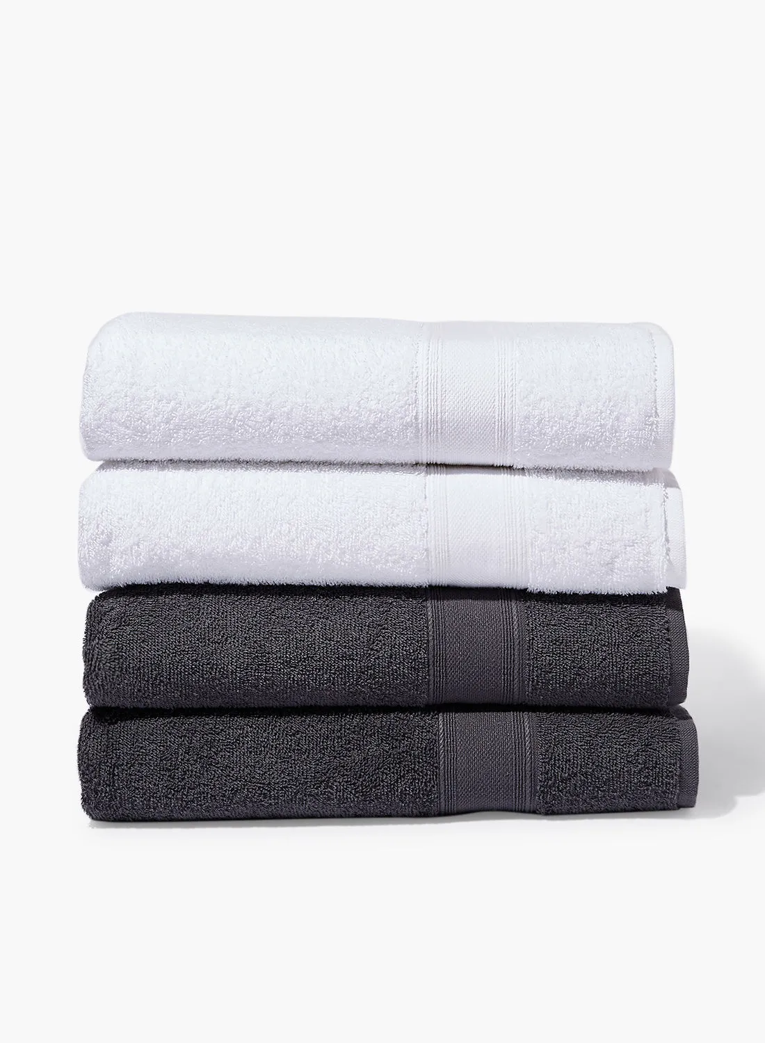 Amal 4 Piece Bathroom Towel Set - 400 GSM 100% Cotton Terry - 4 Bath Towel - Multicolor White/Ash Grey Color -Quick Dry - Super Absorbent