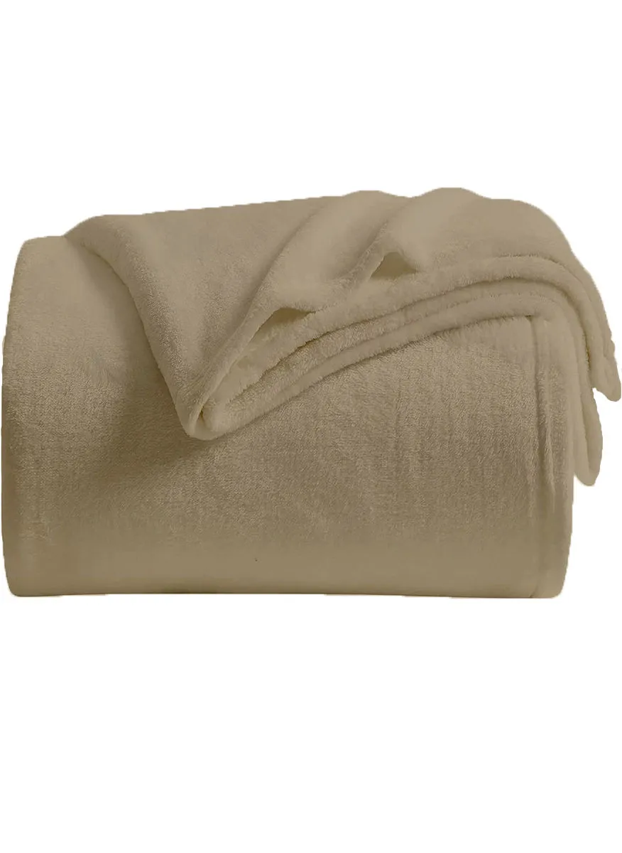 noon east Lightweight Summer Blanket Queen Size 310 GSM Extra Soft Fleece All Season Blanket Bed And Sofa Throw  150 X 200 Cms Beige